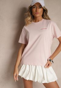 Renee - Jasnoróżowy T-shirt z Bawełny z Nadrukiem Adferia. Okazja: na co dzień. Kolor: różowy. Materiał: bawełna. Wzór: nadruk. Styl: klasyczny, elegancki, casual #5