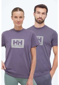 Helly Hansen t-shirt bawełniany kolor fioletowy z nadrukiem. Okazja: na co dzień. Kolor: fioletowy. Materiał: bawełna. Wzór: nadruk. Styl: casual #1