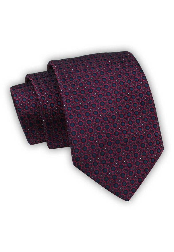 Krawat Alties (7 cm) - Bordowy w Grochy, Ciemna Czerwień z Granatem. Kolor: czerwony. Materiał: tkanina. Wzór: grochy. Styl: wizytowy, elegancki