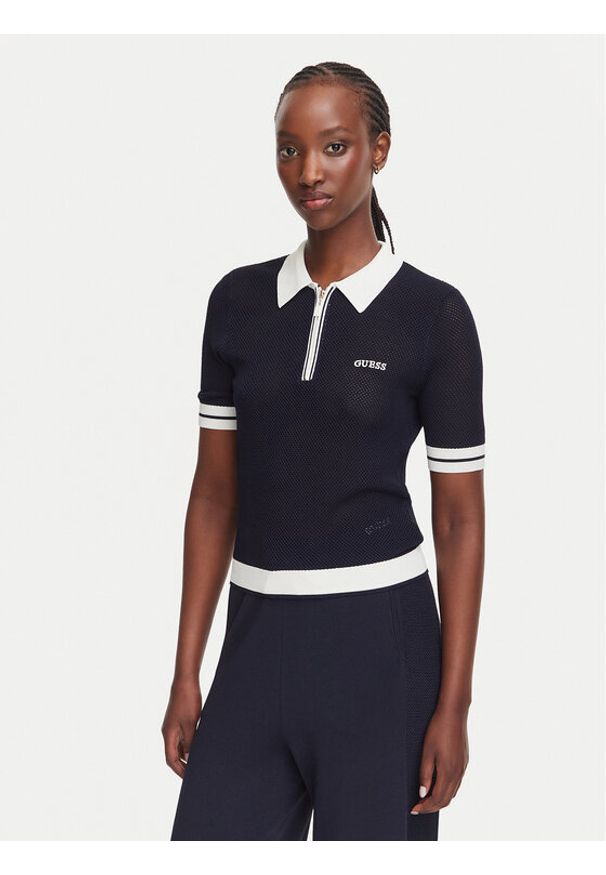 Guess Polo V6GR04 Z0725 Granatowy Regular Fit. Typ kołnierza: polo. Kolor: niebieski. Materiał: syntetyk