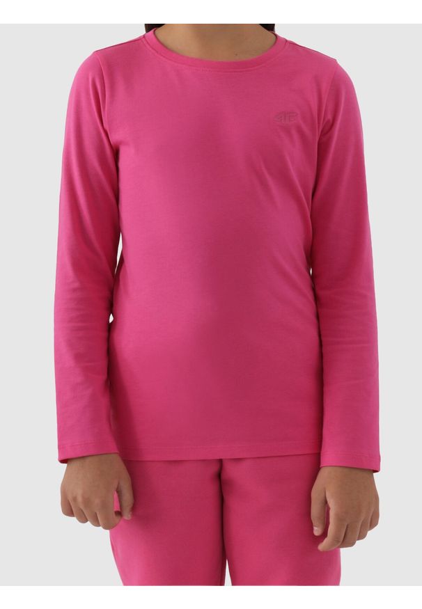 4f - 4F Longsleeve regular gladki dziewczęcy - różowy 146 (10-11 lat). Okazja: na co dzień. Kolor: różowy. Materiał: dzianina, bawełna, jersey. Długość rękawa: długi rękaw. Długość: długie. Wzór: gładki, ze splotem. Sezon: lato. Styl: klasyczny, sportowy, casual