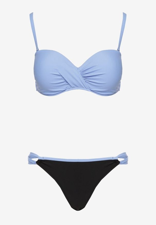 Born2be - Jasnoniebieskie Bikini Biustonosz z Marszczeniem i Majtki Typu Figi Sepeneva. Kolor: niebieski