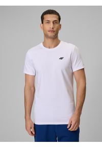 4f - 4F T-shirt slim gładki męski - biały L. Okazja: na co dzień. Kolor: biały. Materiał: dzianina, materiał, bawełna. Wzór: gładki. Styl: casual #1