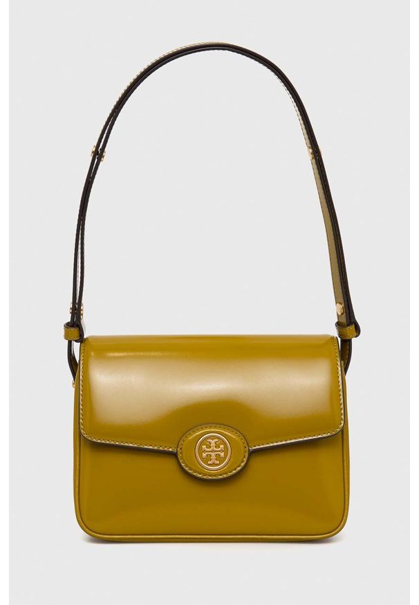Tory Burch torebka skórzana kolor zielony. Kolor: zielony. Materiał: skórzane