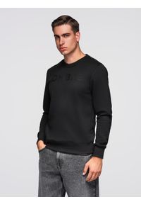 Ombre Clothing - Klasyczna dresowa męska bluza z napisem – czarna V4 - Rozmiar: XL. Okazja: na co dzień. Kolor: czarny. Materiał: dresówka. Wzór: napisy. Styl: klasyczny