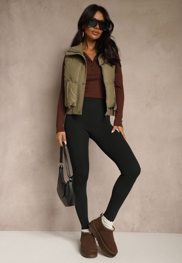 Renee - Czarne Legginsy Casual Regualr Waist Ralinsa. Okazja: na co dzień. Kolor: czarny. Styl: casual