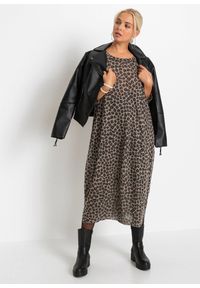 bonprix - Sukienka bombka. Kolor: brązowy. Wzór: motyw zwierzęcy, nadruk. Typ sukienki: bombki. Styl: elegancki. Długość: midi, maxi #1