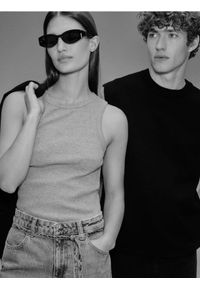 Reserved - Bawełniany top - jasnoszary. Kolor: szary. Materiał: bawełna