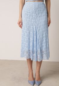 Born2be - Niebieski Koronkowy Komplet Top Wiązany na Szyi i Spódnica Corinatea. Kolor: niebieski. Materiał: koronka #8