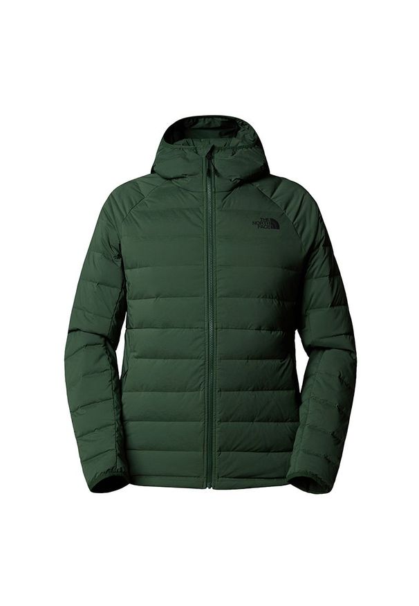 Kurtka The North Face Belleview Stretch Hooded Down Jacket 0A7UJEI0P1 - zielona. Okazja: na spacer. Kolor: zielony. Materiał: puch, poliester, materiał, elastan. Sezon: zima. Sport: turystyka piesza