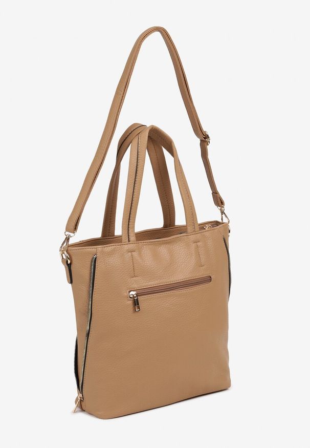 Renee - Ciemnobeżowa Torebka Shopper na Ramię z Paskiem z Regulacją Vemeriana. Kolor: beżowy. Sezon: lato, wiosna. Styl: elegancki, casual. Rodzaj torebki: na ramię