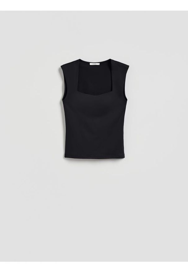 Reserved - Gładki top - czarny. Kolor: czarny. Materiał: dzianina. Wzór: gładki
