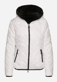 Born2be - Biała Pikowana Kurtka z Kapturem o Dwustronnym Kroju Tahalia. Okazja: na spacer. Typ kołnierza: kaptur. Kolor: biały. Materiał: dzianina, poliester, wełna, jeans, futro #6