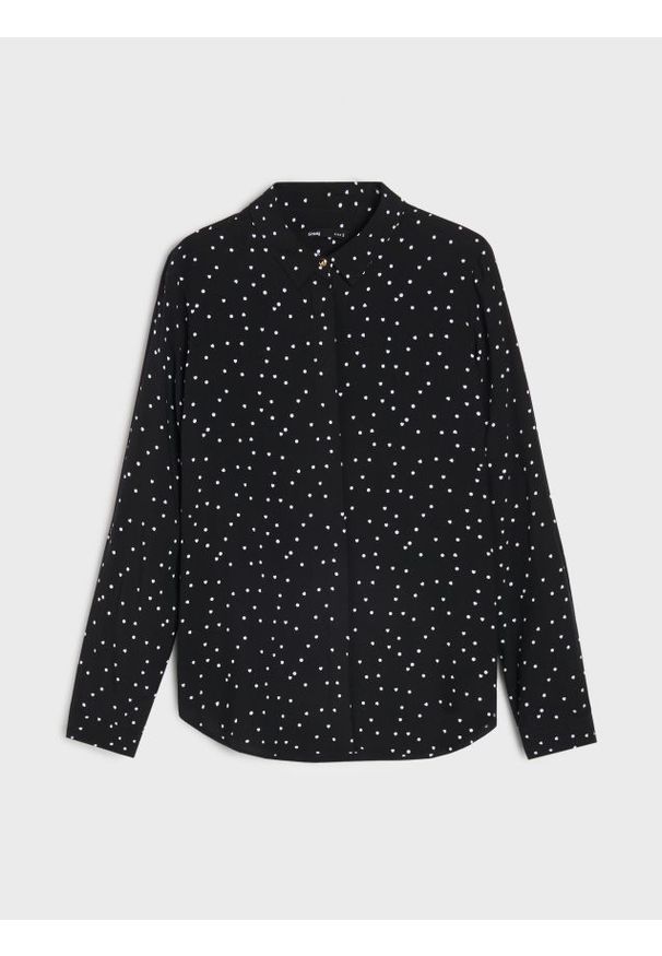 Sinsay - Koszula z długim rękawem w serca - czarny. Kolor: czarny. Długość rękawa: długi rękaw. Długość: długie