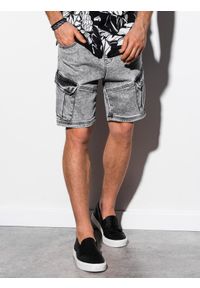 Ombre Clothing - Krótkie spodenki męskie jeansowe W220 - szare - XL. Okazja: na co dzień. Kolor: szary. Materiał: jeans. Długość: krótkie. Sezon: wiosna, lato. Styl: casual