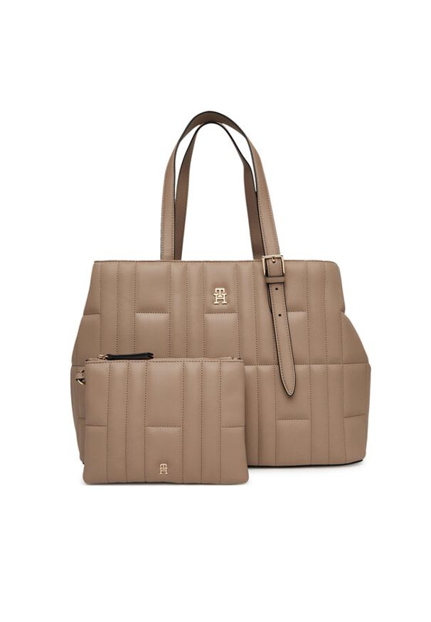 TOMMY HILFIGER - Tommy Hilfiger Torebka Th Feminine Tote AW0AW17452 Beżowy. Kolor: beżowy. Materiał: skórzane