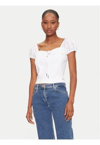 Guess Bluzka W5GP13 KCVA1 Biały Slim Fit. Kolor: biały. Materiał: bawełna