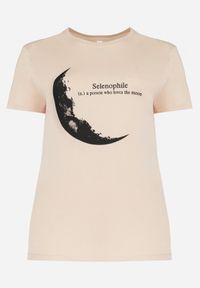 Born2be - Jasnopomarańczowy T-shirt z Nadrukiem z Motywem Księżyca i Napisem Zitlalia. Kolekcja: plus size. Kolor: pomarańczowy. Wzór: nadruk, napisy #7