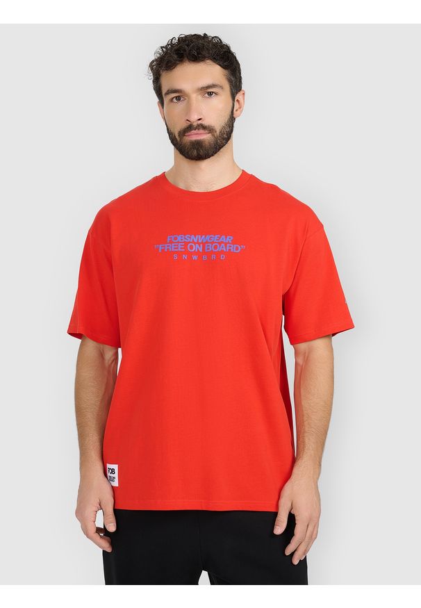 4f - 4F T-shirt loose z nadrukiem męski - czerwony XL. Okazja: na co dzień. Kolor: czerwony. Materiał: materiał. Wzór: nadruk. Styl: casual, klasyczny