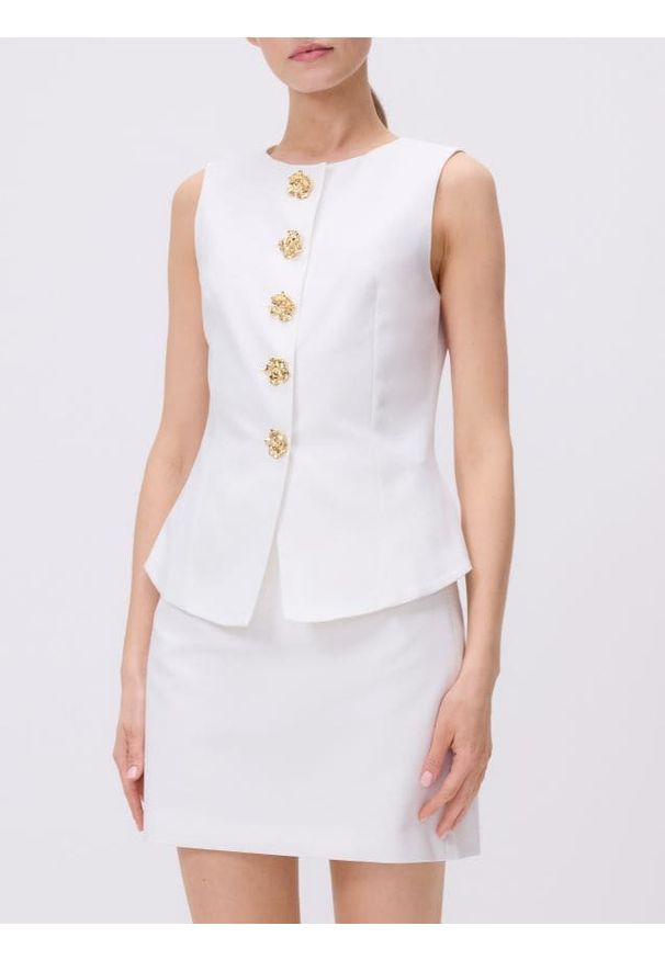 Reserved - Kamizelka z ozdobnymi guzikami - złamana biel. Materiał: tkanina, wiskoza