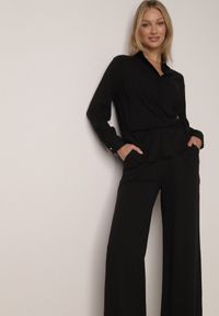 Born2be - Czarny Wiskozowy Komplet Asymetryczna Koszula i Spodnie z Kieszeniami Moneia. Kolor: czarny. Materiał: wiskoza #2
