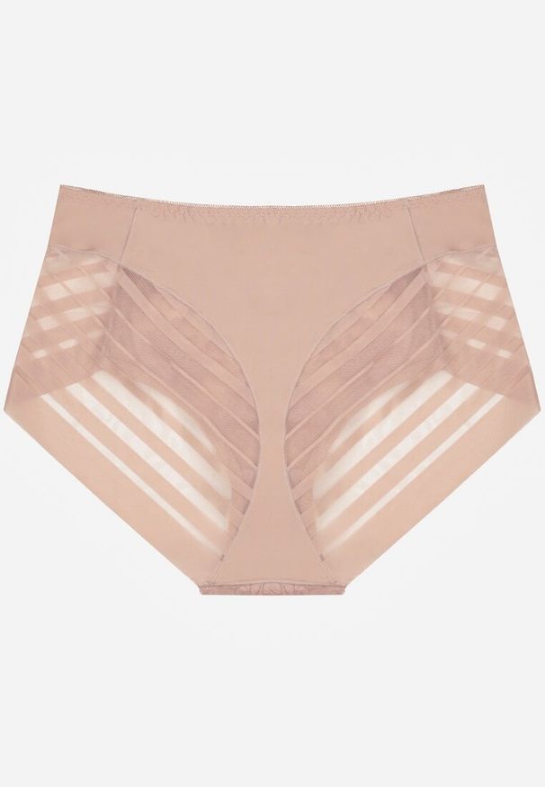 Renee - Różowe Siateczkowe Majtki Figi High Waist z Koronkowymi Zdobieniami Heylih. Stan: podwyższony. Kolor: różowy. Materiał: koronka. Wzór: aplikacja