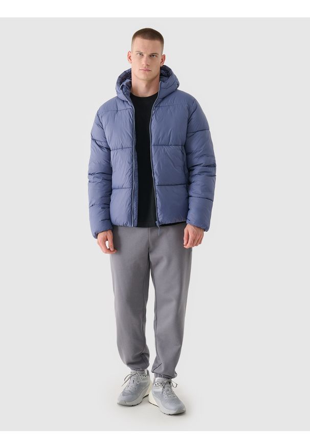 4f - 4F Kurtka puchowa z syntetycznym wypełnieniem męska - granatowa XXL. Okazja: na co dzień. Typ kołnierza: kaptur. Kolor: niebieski. Materiał: puch, syntetyk. Wzór: gładki. Sezon: zima. Styl: casual, klasyczny, sportowy