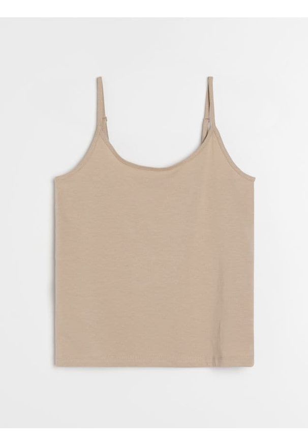 Sinsay - Bawełniana koszulka na ramiączkach - beżowy. Kolor: beżowy. Materiał: bawełna. Długość rękawa: na ramiączkach