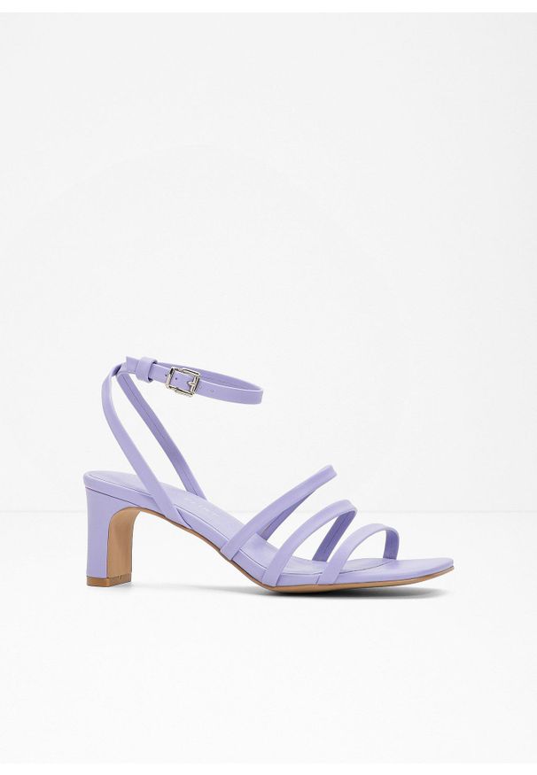 bonprix - Sandały z paseczkami na wąskim obcasie. Kolor: fioletowy. Obcas: na obcasie. Wysokość obcasa: średni