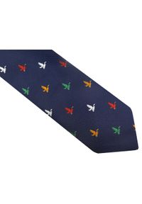 Adam Collection - Granatowy krawat w kolorowe kaczki, ptaki D82. Kolor: niebieski. Materiał: mikrofibra, tkanina. Wzór: kolorowy #1