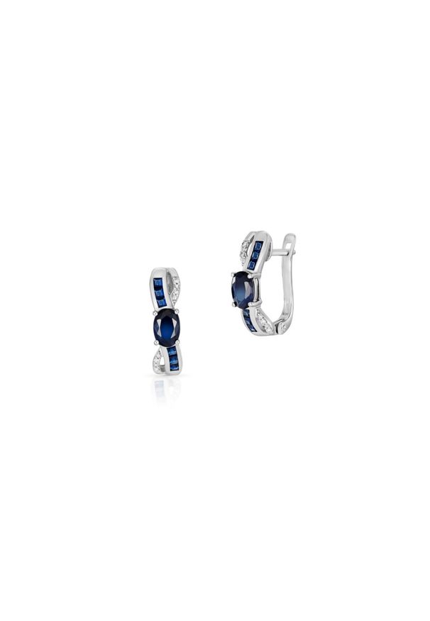 W.KRUK Wyjątkowe Kolczyki Złote - złoto 585, Diament 0,02ct,szafir - ZIN/KB+315B. Materiał: złote. Kolor: złoty. Wzór: aplikacja. Kamień szlachetny: diament, szafir