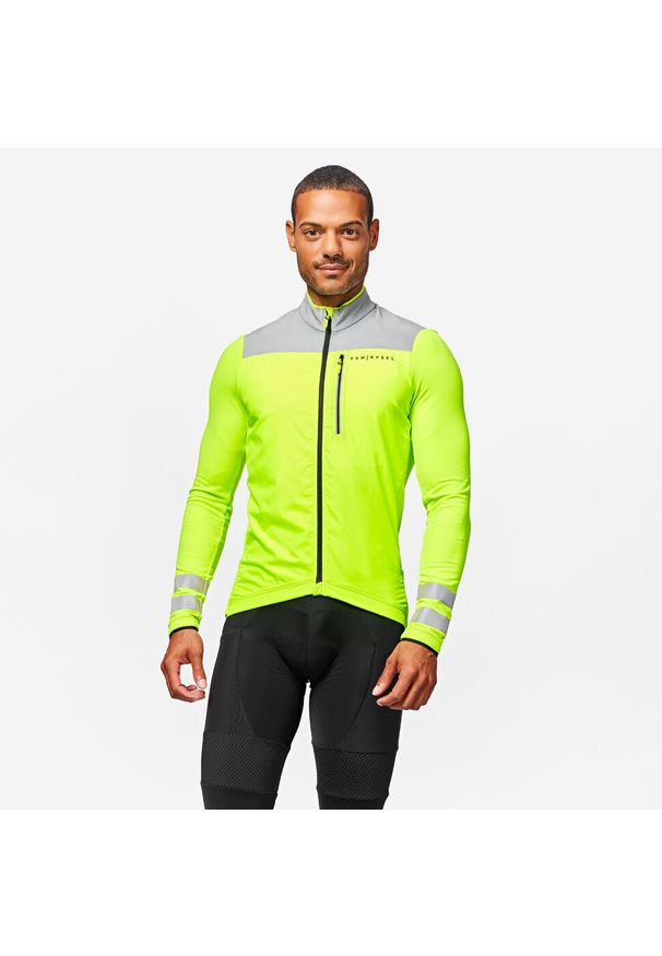 VAN RYSEL - Bluza rowerowa Triban RC500 długi rękaw EN17353. Kolor: żółty. Materiał: materiał, polar. Długość rękawa: długi rękaw. Długość: długie. Sport: kolarstwo, wspinaczka
