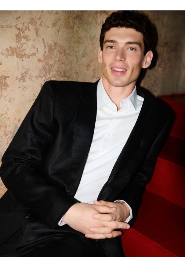 Reserved - Lniana marynarka slim fit - czarny. Kolor: czarny. Materiał: len