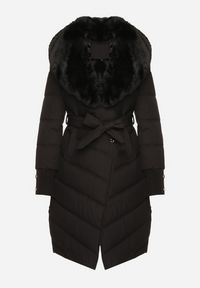 Born2be - Czarna Elegancka Kurtka z Pikowanymi Przeszyciami i Futrzanym Kołnierzem Gallea. Okazja: na co dzień, na spacer. Kolor: czarny. Materiał: futro. Sezon: zima. Styl: elegancki #6