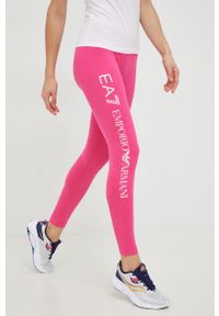 EA7 Emporio Armani spodnie damskie kolor fioletowy z nadrukiem. Kolor: fioletowy. Materiał: dzianina. Wzór: nadruk #2