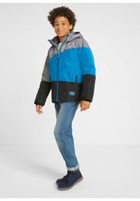 bonprix - Wodoodporna kurtka zimowa z kapturem i blokami kolorów. Typ kołnierza: kaptur. Kolor: czarny. Wzór: napisy. Sezon: zima #2