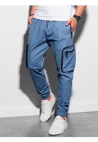 Ombre Clothing - Spodnie męskie joggery P960 - niebieskie - XXL. Kolor: niebieski. Materiał: materiał, bawełna #3