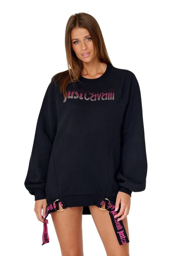 Just Cavalli - JUST CAVALLI Czarna bluza R LOGO CRYSTAL. Kolor: czarny. Długość: długie