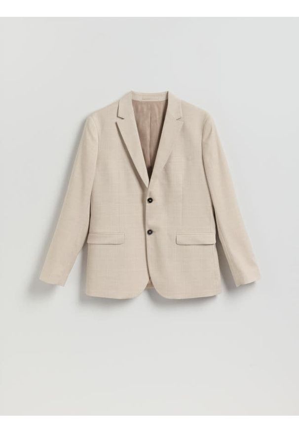 Reserved - Marynarka slim fit w kratę - beżowy. Kolor: beżowy. Materiał: tkanina, wiskoza