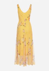 Born2be - Żółta Siateczkowa Sukienka z Kwiatowym Motywem Milanessa. Okazja: na co dzień. Kolor: żółty. Materiał: jeans. Wzór: kwiaty. Typ sukienki: proste. Styl: elegancki, casual #4