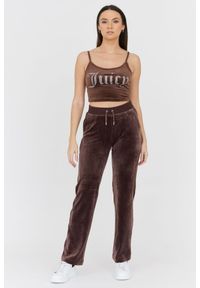 Juicy Couture - JUICY COUTURE Brązowy welurowy top damski z błyszczącym logo, Rozmiar L. Kolor: brązowy. Materiał: welur #3