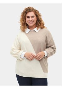 Zizzi Sweter M61187D Beżowy Regular Fit. Kolor: beżowy. Materiał: syntetyk