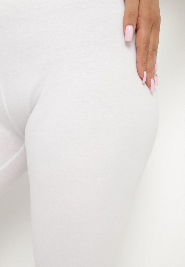 Born2be - Białe Bawełniane Legginsy z Gumką w Pasie Mevora. Okazja: na co dzień. Kolekcja: plus size. Kolor: biały. Materiał: bawełna. Styl: klasyczny, casual