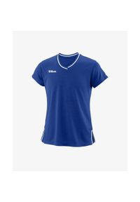 Koszulka tenisowa dziewczęca z krótkm rękawem Wilson Team II V-Neck. Kolor: biały, wielokolorowy, niebieski. Sport: tenis