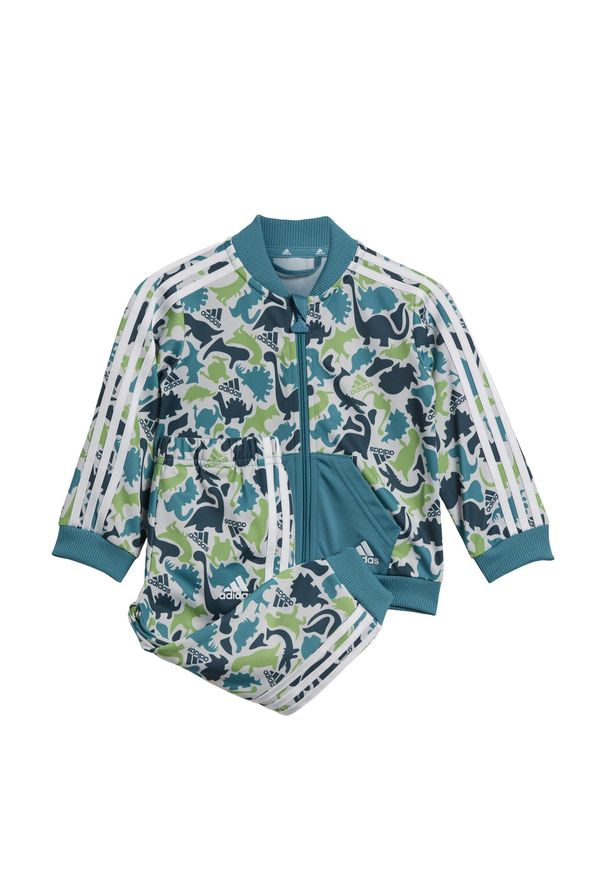 Adidas - Dres Dino Camo Allover Print Shiny Polyester. Kolor: wielokolorowy, zielony, niebieski, szary. Materiał: dresówka. Wzór: nadruk
