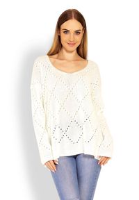 PeeKaBoo - Miękki ażurowy sweter oversize z wzorem w romby. Materiał: akryl. Wzór: ażurowy #1