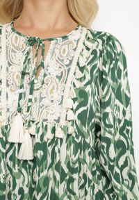 Born2be - Zielona Rozkloszowana Sukienka Maxi z Falbanką Tinamessa. Kolor: zielony. Materiał: tkanina. Długość: maxi #4