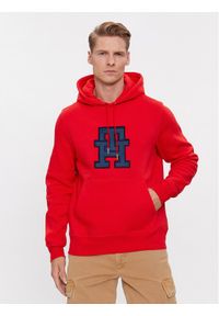 TOMMY HILFIGER - Tommy Hilfiger Bluza Monogram Applique MW0MW32702 Czerwony Regular Fit. Kolor: czerwony. Materiał: syntetyk, bawełna
