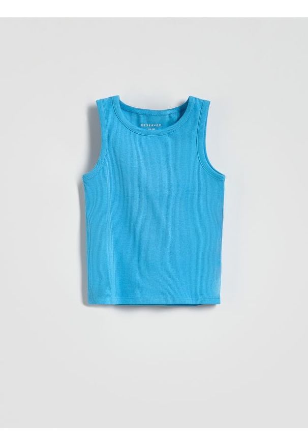 Reserved - Bawełniany top w prążek - niebieski. Kolor: niebieski. Materiał: bawełna. Wzór: prążki