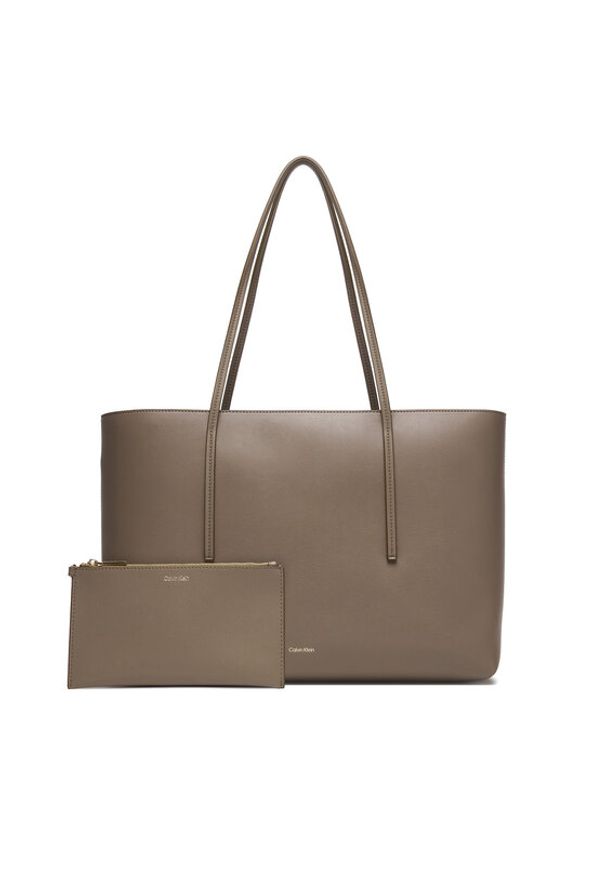 Calvin Klein Torebka Foil Logo Tote W/Pouch LV04F3274G Beżowy. Kolor: beżowy. Materiał: skórzane